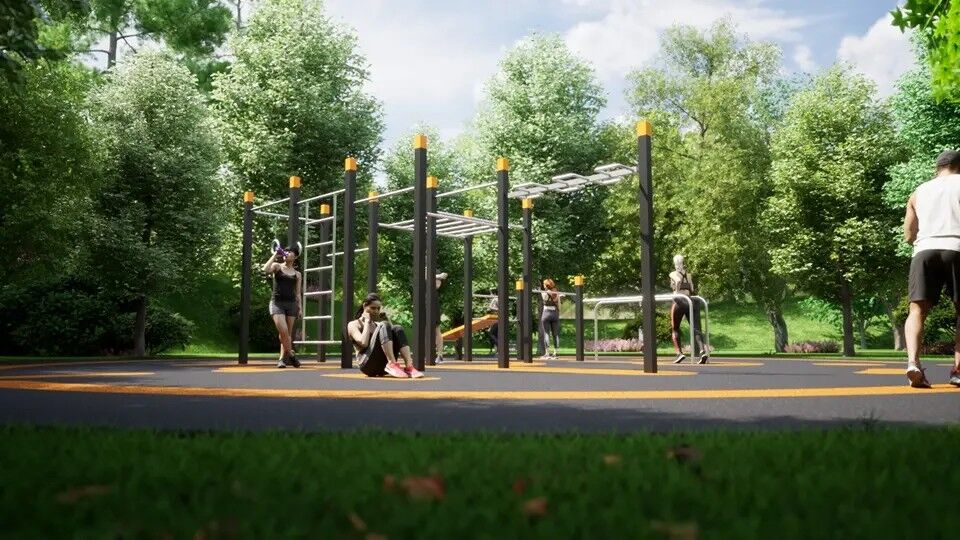 Aire de street workout intégrée dans un parc