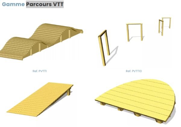 Modules de parcours VTT posés sur herbe