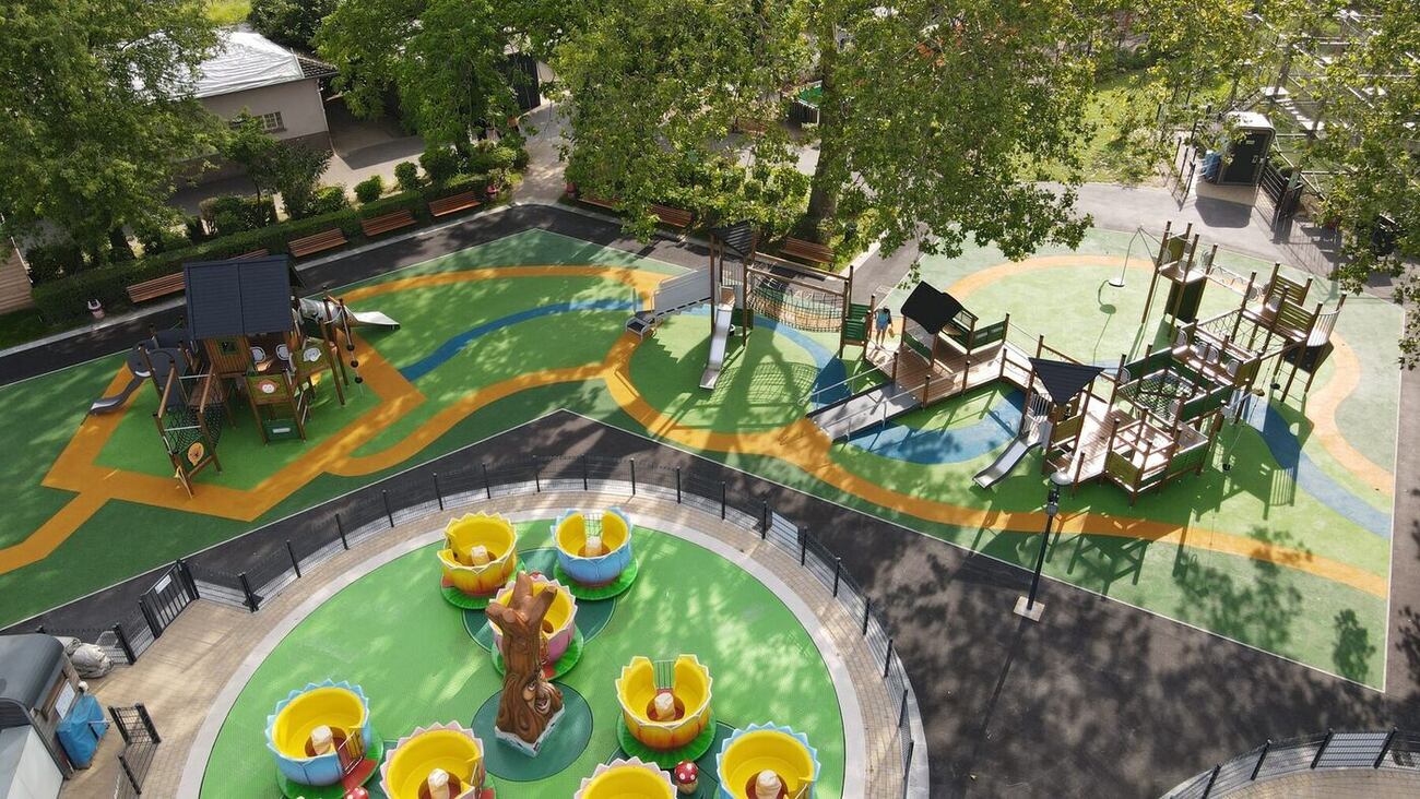 Aménagement complet vu du ciel — référence Arena Jeux